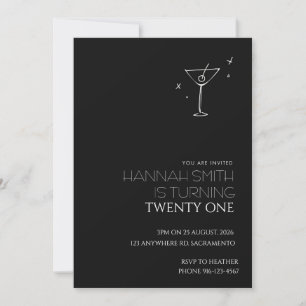 Invitation d'anniversaire 21 ans minimaliste noir