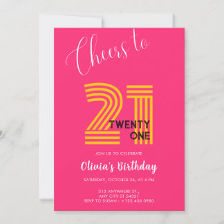 Invitation d'anniversaire 21 ans minimaliste rose 