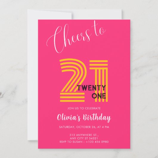 Invitation d'anniversaire 21 ans minimaliste rose  (Devant)