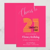 Invitation d'anniversaire 21 ans minimaliste rose  (Devant / Derrière)