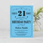 Invitation d'anniversaire 21 ans Noir et Bleu (Debout devant)