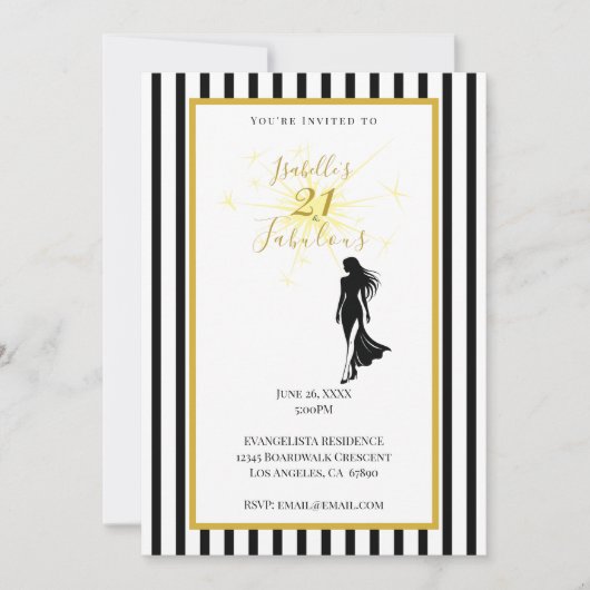 Invitation d'anniversaire 21 ans Noir & Or (Devant)