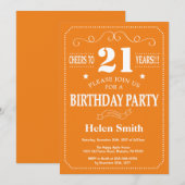 Invitation d'anniversaire 21 ans orange et blanc (Devant / Derrière)