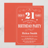 Invitation d'anniversaire 21 ans orange et blanc (Devant / Derrière)