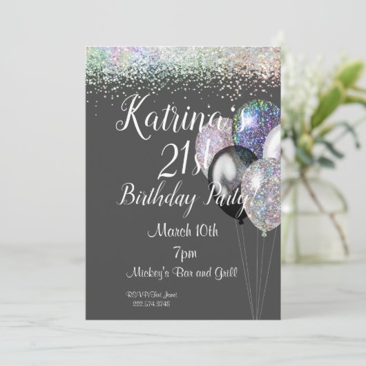 Invitation d'anniversaire 21 ans pailletée (Debout devant)