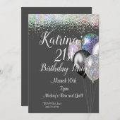 Invitation d'anniversaire 21 ans pailletée (Devant / Derrière)