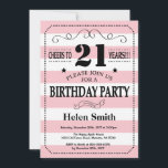 Invitation d'anniversaire 21 ans rayures roses et<br><div class="desc">Invitation d'anniversaire 21 ans rayures roses et blanches Typographie. À 21 ans. Anniversaire adulte. Anniversaire homme ou femme. Enfant garçon ou fille adolescente. Invitation d'anniversaire. 13ème 15ème 16ème 18ème 20ème 21ème 30ème 40ème 50ème 60ème 70ème 80ème 90ème 100ème. Tout âge. Pour une personnalisation supplémentaire, veuillez cliquer sur le bouton "Personnaliser"...</div>