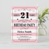 Invitation d'anniversaire 21 ans rayures roses et (Debout devant)