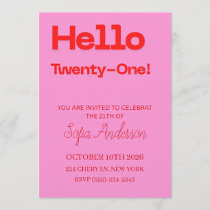 Invitation d'anniversaire 21 ans Rose Gras Rouge