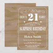 Invitation d'anniversaire 21 ans Rustique Surprise (Devant / Derrière)
