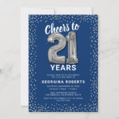Invitation d'anniversaire 21 ans Silver Balloon (Devant)