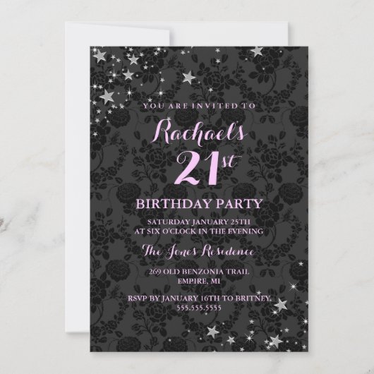 Invitation d'anniversaire 21 ans Sparkle Stars (Devant)