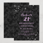 Invitation d'anniversaire 21 ans Sparkle Stars (Devant / Derrière)