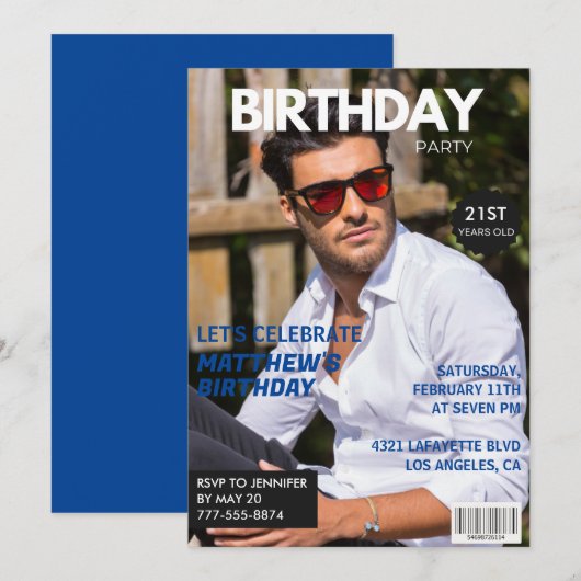 Invitation d'anniversaire 21 ans sur couverture de (Devant / Derrière)