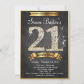 Invitation d'anniversaire 21 ans tableau noir diam (Devant)