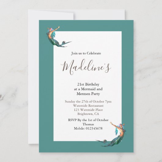 Invitation d'anniversaire 21 ans thème sirène (Dos)