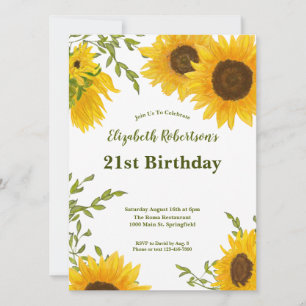 Invitation d'anniversaire 21 ans Tournesols Aquare