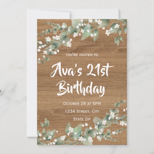Invitation d'anniversaire 21 ans – Verdure rustiqu (Devant)
