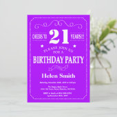 Invitation d'anniversaire 21 ans violet et blanc (Debout devant)