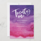 Invitation d'anniversaire 21e Aquarelle rose viole (Devant)