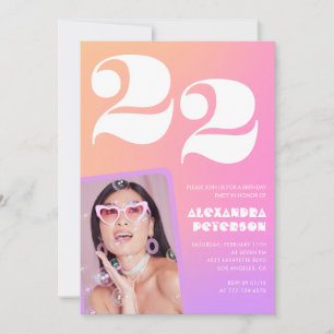 Invitation d'anniversaire 22 ans dégradé rose Phot