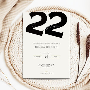 Invitation d'anniversaire 22 ans minimale - Typo g