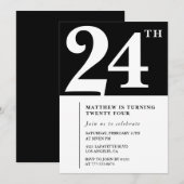 Invitation d'anniversaire 24 ans noir Élégant Chic (Devant / Derrière)
