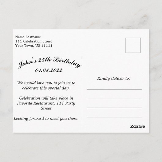 Invitation d'anniversaire 25 ans bleu or royale (Dos)