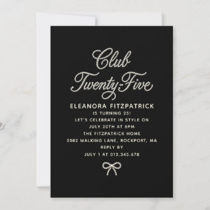 Invitation d'anniversaire 25 ans noir blanc perle