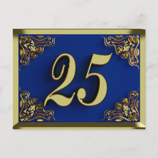 Invitation d'anniversaire 25 ans or bleu royale (Devant)