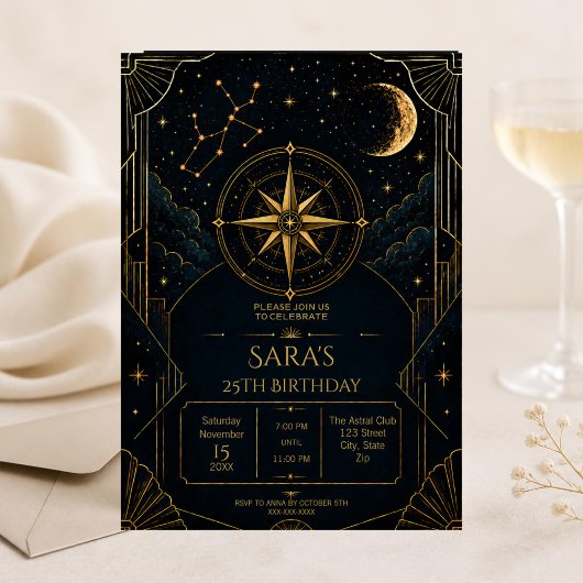 Invitation d'anniversaire 25 ans Sagittaire célest