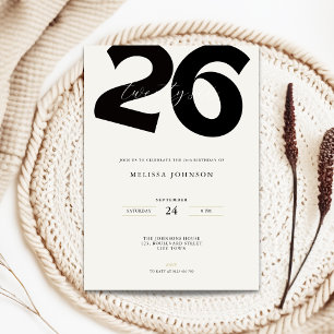 Invitation d'anniversaire 26 ans minimale - Typo g