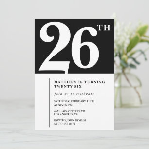 Invitation d'anniversaire 26 ans noir Élégant Chic