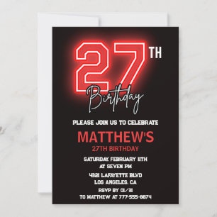 Invitation d'anniversaire 27 ans Neon Black pour h