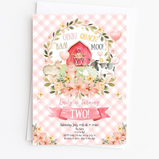 Invitation d'anniversaire 2 ans Animaux de la ferm