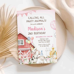 Invitation d'anniversaire 2 ans Animaux de la ferm