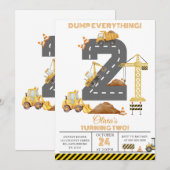 Invitation d'anniversaire 2 ans Camion de Construc (Devant / Derrière)