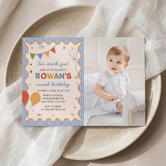 Invitation d'anniversaire 2 ans colorée Deux Trop