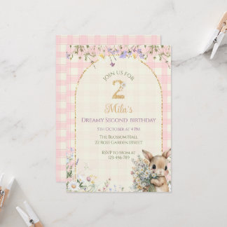 Invitation d'anniversaire 2 ans de Bunny de jardin