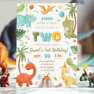 Invitation d'anniversaire 2 ans de dinosaure, Deux