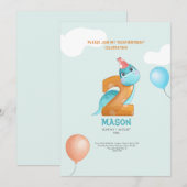 invitation d'anniversaire 2 ans de dinosaure migno (Devant / Derrière)