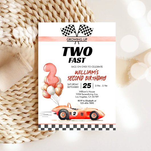 Invitation d'anniversaire 2 ans de voiture de cour