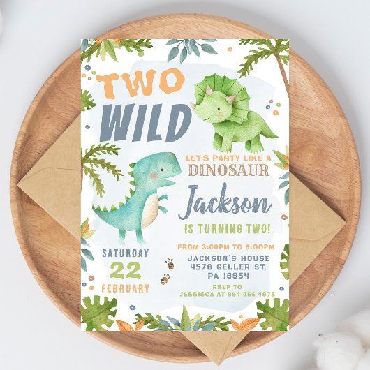 Invitation d'anniversaire 2 ans Dinosaure Thème de