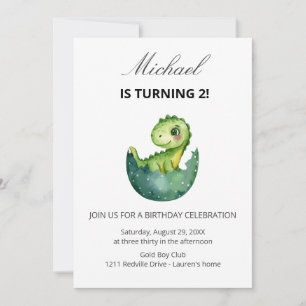 Invitation d'anniversaire 2 ans Dinosaure Vert Mig