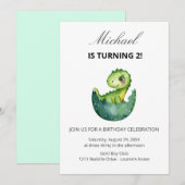 Invitation d'anniversaire 2 ans Dinosaure Vert Mig (Devant / Derrière)