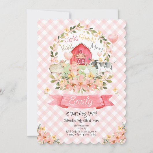 Invitation d'anniversaire 2 ans Ferme Animaux Baa (Devant)