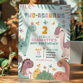 Invitation d'anniversaire 2 ans fille pastel dinos