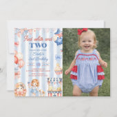 Invitation d'anniversaire 2 ans Fille Rayures Amér (Devant)