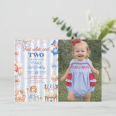 Invitation d'anniversaire 2 ans Fille Rayures Amér (Debout devant)