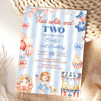 Invitation d'anniversaire 2 ans Fille Rayures Amér